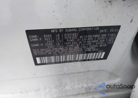 2021 Subaru Ascent Limited из США, поврежденный, VIN 4S4WMAMD4M3448470